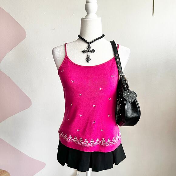 Y2K‎ Pink Embroidered Tank Top, Fairy, Coquette, Boho, Festival, Vintage, Large - Picture 1 of 4